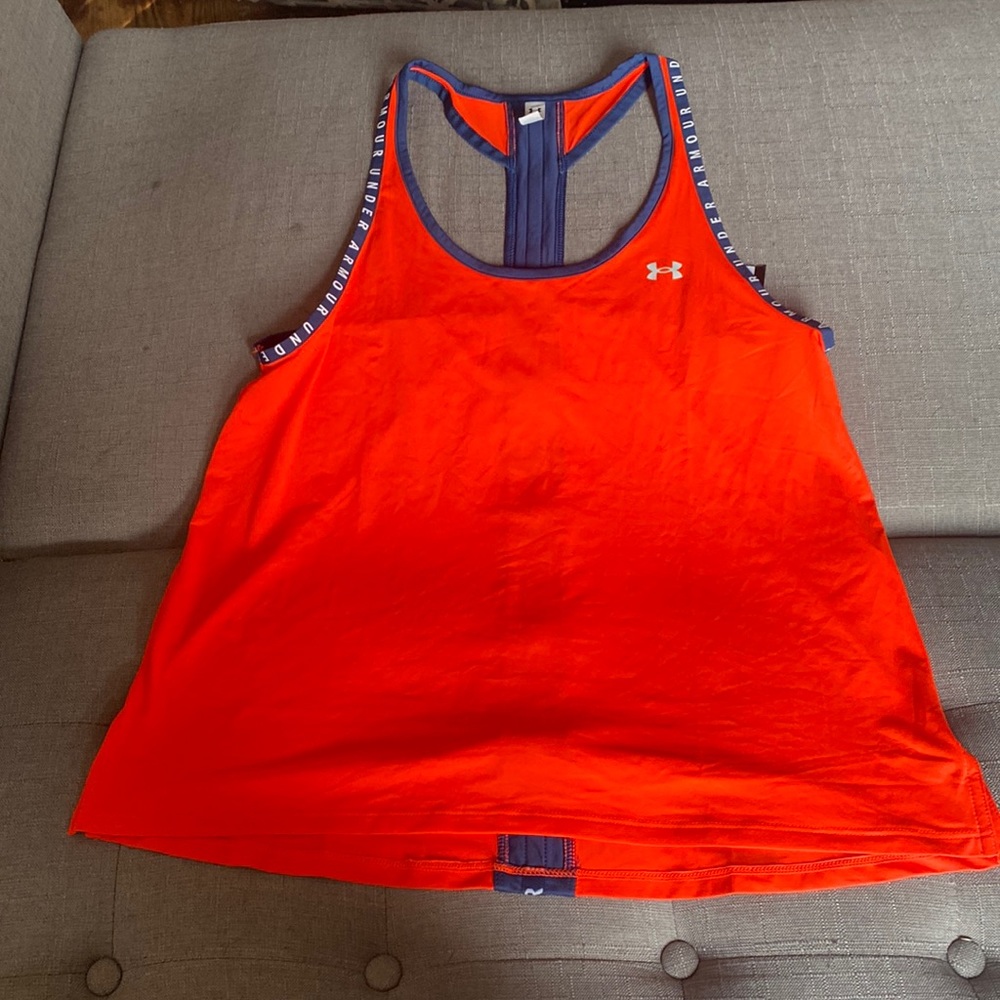 Orange and blue under armpit racer back